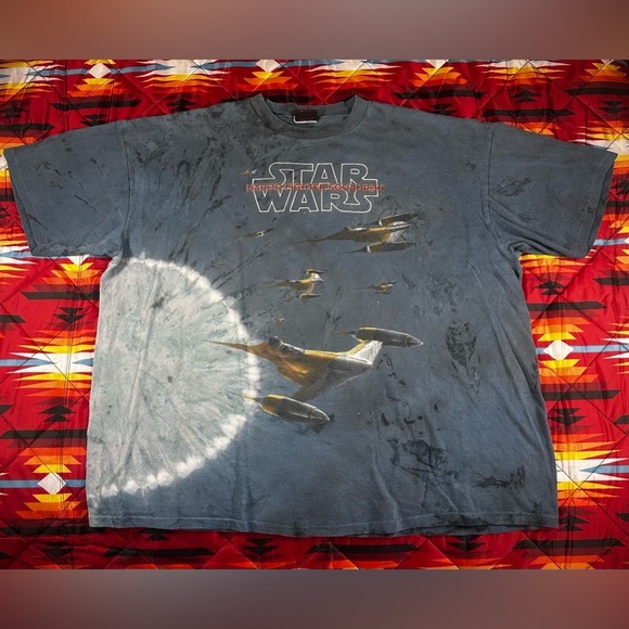 Vintage 90s Star Wars Movie Promo Naboo Fighter Squadron All Over Print Shirt L